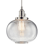 Avery Fish Bowl Pendant - Brushed Nickel / Clear Seeded