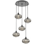 Coppa Round Multi Light Pendant - Matte Black / Optic Smoke