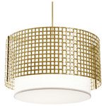 Tweed Linen Drum Pendant - Gilded Brass / White Linen