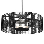 Tweed Drum Pendant - Matte Black / Frosted