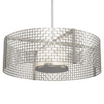 Tweed Drum Pendant - Metallic Beige Silver / Frosted