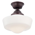 Schoolhouse Ceiling Semi Flush Light - Brushed Bronze / Opal