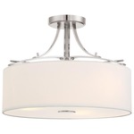 Poleis Ceiling Semi Flush Light - Brushed Nickel / White Linen