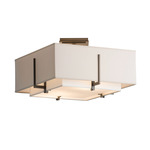 Exos Square Double Shade Semi Flush Ceiling Light - Dark Smoke / Flax