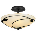 Forged Leaves Semi Flush Ceiling Light - Black / Opal