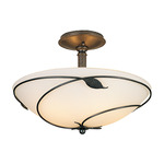 Forged Leaves Semi Flush Ceiling Light - Natural Iron / Opal
