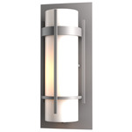 Banded Small Outdoor Wall Sconce - Coastal Burnished Steel / Opal