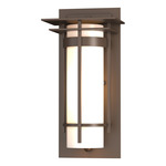 Banded Top Plate Small Outdoor Wall Sconce - Coastal Bronze / Opal
