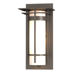 Banded Top Plate Small Outdoor Wall Sconce - Coastal Dark Smoke / Opal