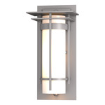 Banded Top Plate Small Outdoor Wall Sconce - Coastal Burnished Steel / Opal