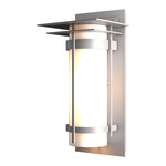 Banded Top Plate Outdoor Wall Sconce - Coastal Burnished Steel / Opal