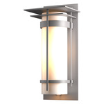 Banded Top Plate Outdoor Wall Sconce - Coastal Burnished Steel / Opal
