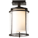 Meridian Outdoor Semi Flush Ceiling Light - Coastal Bronze / Opal and Seeded