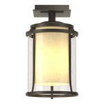 Meridian Outdoor Semi Flush Ceiling Light - Coastal Dark Smoke / Opal and Seeded