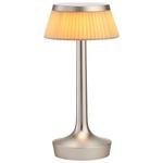 Bon Jour Unplugged Table Lamp - Matte Chrome / Soft Avo Pleated