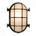 Oval 7034 Outdoor Bulkhead Wall Light - Weathered Brass / Frosted