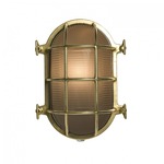 Oval 7035 Outdoor Bulkhead Wall Light w/ Internal Fixing Poi - Polished Brass / Frosted