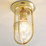 Ships Companionway Outdoor Ceiling Flush Light - Polished Brass / Clear
