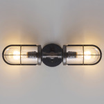 Weatherproof Ship Double Wall Sconce - Weathered Brass / Clear