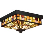 Inglenook 1611 Ceiling Flush Light - Valiant Bronze / Tiffany Multicolor