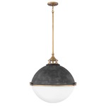 Fletcher Large Pendant - Aged Zinc / Aged Brass / Etched Opal