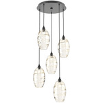Ellisse Round Multi Light Pendant - Matte Black / Optic Amber