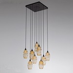 Ellisse Square Multi Light Pendant - Gilded Brass / Optic Amber