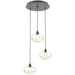 Coppa Round Multi Light Pendant - Matte Black / Optic Amber