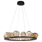 Gem Ring Single Tier Chandelier - Matte Black / Amber