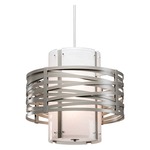 Tempest Double Drum Pendant - Metallic Beige Silver / Frosted Glass