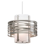 Tempest Double Drum Pendant - Beige Silver / Frosted Glass