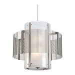 Downtown Mesh Double Drum Pendant - Metallic Beige Silver / Frosted Granite