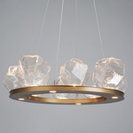 Gem Ring Single Tier Chandelier - Gilded Brass / Clear