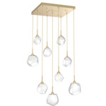 Gem Square Multi Light Pendant - Gilded Brass / Clear