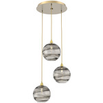 Terra Round Multi Light Pendant - Gilded Brass / Optic Smoke