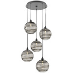 Terra Round Multi Light Pendant - Matte Black / Optic Smoke
