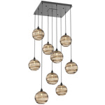 Terra Square Multi Light Pendant - Matte Black / Optic Bronze