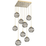 Terra Square Multi Light Pendant - Gilded Brass / Optic Smoke