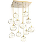 Terra Square Multi Light Pendant - Gilded Brass / Optic Amber