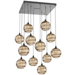 Terra Square Multi Light Pendant - Matte Black / Optic Bronze