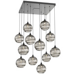 Terra Square Multi Light Pendant - Matte Black / Optic Smoke