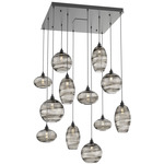 Misto Square Multi Light Pendant - Matte Black / Optic Smoke