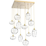 Misto Square Multi Light Pendant - Gilded Brass / Optic Clear