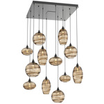 Misto Square Multi Light Pendant - Matte Black / Optic Bronze