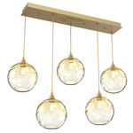 Terra Linear Multi Light Pendant - Gilded Brass / Optic Amber