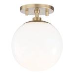 Stella Semi Flush Ceiling Light - Aged Brass / White