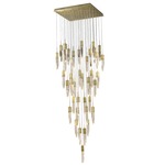 Aspen Square Multi Light Pendant - Brushed Brass / Seeded Crystal