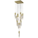 Aspen Square Multi Light Pendant - Brushed Brass / Seeded Crystal