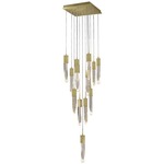 Aspen Square Multi Light Pendant - Brushed Brass / Seeded Crystal