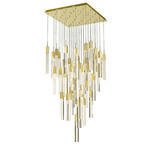 Glacier Square Multi Light Pendant - Brushed Brass / Clear Bubble